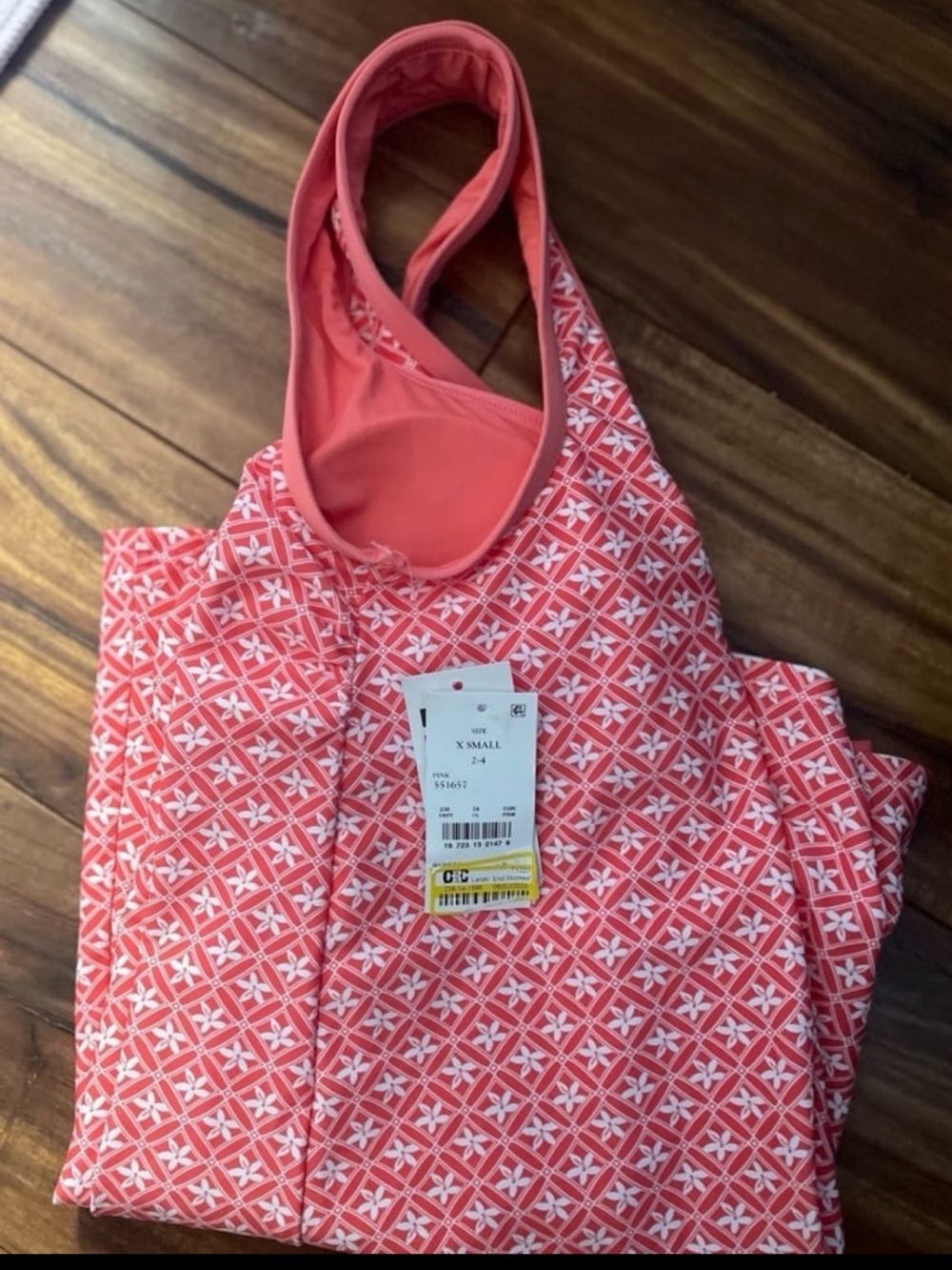 Lands' End Pink Coral Geometric One-Piece Swimsuit NWT